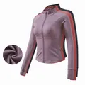 Slim fit fleece lined yoga jacket with thumbholes in purple, pink and dark grey colors - Fleece Lined Style