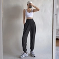 Pantaloni sportivi neri a vita alta da donna con controllo addominale e polsini - S / Nero
