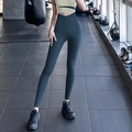 Pantaloni yoga a vita alta verde scuro con vita a V e compressione effetto push-up - Inchiostro