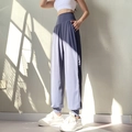 Pantaloni da yoga blu-viola a vita alta con controllo dell'addome e tasche - S / Blu
