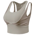 Soutien-gorge de sport beige pour femmes avec dos nageur, texture côtelée et maintien élevé - S / Hauts / Brun Thé Blanc