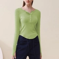 T-shirt de yoga ajusté vert herbe pour femme à manches longues avec passe-pouces - Vert