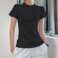 Camiseta deportiva negra de corte ajustado para mujer con cremallera y cuello alto - S / Negro