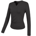 Top da yoga nero a maniche lunghe con scollo a V e dettagli arricciati sul lato - S / Nero