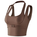Sujetador deportivo marrón para mujer con cuello en U y hebilla decorativa - S / Marrón