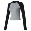 Fitted contrast raglan long sleeve yoga top with grey and black ribbed knit fabric - S / Black and Grey Patchwork