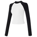 Slim fit long sleeve contrast yoga shirt in ribbed knit black and white cropped style - S / Black and White