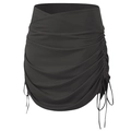 Women's charcoal high-waisted exercise skirt with cross V-waist and drawstring side rushing - Black