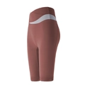 High-waisted color-block athletic shorts in brick red with grey trim for yoga and fitness - Coffee