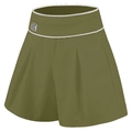 Olive green high waisted pleated 2-in-1 sports shorts with elastic waistband and BK logo - S / Green