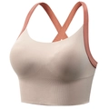 Soutien-gorge de sport sans couture avec bretelles croisées corail et bande large - Kaki