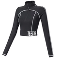 Haut de yoga noir pour femme avec demi-zip, passants pour pouces et coutures contrastées - Noir