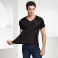 Schwarzes Herren-T-Shirt aus Seidenstrick mit V-Ausschnitt und hoher Elastizität - L / Schwarz