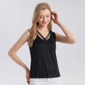Women's black V-neck silk knit vest featuring unique crisscross straps and slim fit - M / Black