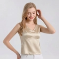 Canotta da donna in seta con scollo a V in raso color oro champagne e coppe - M / Champagne