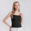 Slim fit black mulberry silk camisole with thin straps and integrated chest pads - M / Black