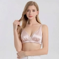 Elegante reggiseno in seta e pizzo champagne con scollo a V e design senza ferretto - M / Grigio Rosa