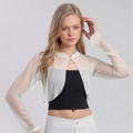Cardigan parasole in rete di seta bianca con maniche a campana e chiusura a bottone - Taglia unica / Bianco