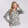 Camisa de seda para mujer de manga larga con lunares azules y cremallera beige - XL / Patrón No. 625