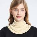 Beige 100% silk knitted neck warmer with ribbed texture and elegant ruffled collar design - Nude
