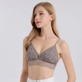 Eleganter grauer Spitzen-Bralette mit Triangel-Cups und floralem Muster für Damen - M / Braun