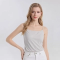 Slim fit light grey silk camisole top with thin straps and built-in pads for women - M / Gray