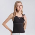 Canotta termica da donna in seta e cashmere con reggiseno integrato e pizzo nero a V - M / grigio scuro