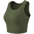 Brassière de sport vert olive à larges bretelles en tissu de compression respirant - Vert Gris