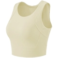 Sujetador deportivo antigolpes amarillo crema con tirantes anchos y dobladillo elástico - S / Marfil (Integrado)