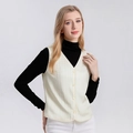 Elegante chaleco de mujer en seda de morera jacquard blanco roto con cuello en V y botones - L / Blanco