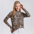 Damen Seidenoberteil mit Leopardenmuster, schmaler Passform und elegantem Stehkragen - L / Leopardenmuster