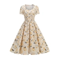 Dettaglio vestito vintage floreale con scollo a cuore e stampe di fiori gialli - S / Giallo