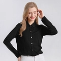 Chemise noire en maille de laine mérinos pour femmes avec col classique et boutonnage - XL / Hauts / Noir