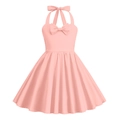 Dettaglio dello scollo all'americana rosa con un fiocco su un abito vintage da bambina - XS (110) / Rosa Antico