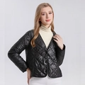 Chaqueta acolchada negra para mujer con cuello en V, diseño de rombos y cierre frontal - L / Negro