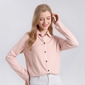 Women's 100% fine wool long sleeve shirt in light pink with contrast buttons - XL / Dusky Pink