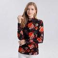 Maglia a dolcevita in 100% lana da donna con vivaci stampe floreali arancioni e rosa - XL / 805 Floreale Arancione