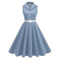 Mouwloze retro lichtblauwe polkadot jurk met V-hals revers en witte tailleriem - S / Lichtblauw
