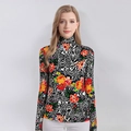 Maglione dolcevita in lana da donna con stampa floreale arancione e geometrica - XL / 807 Stampa Patchwork