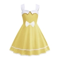 Retro yellow girls dress with wide straps, white lapel collar and waist bow detail - 120 / Yellow