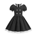 Vintage black and white polka dot dress with A-line skirt and contrast Peter Pan collar - 120 / Black