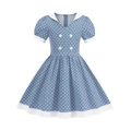 Vintage girls blue polka dot A-line dress with puff sleeves and Peter Pan collar - 120 / Light Blue