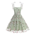 Elegante abito a trapezio in tulle verde chiaro con ricami floreali e fiocchi in raso - S / Verde