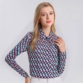 Damen Seidenbluse mit geometrischem Kettenmuster, Langarm und klassischem Reverskragen - XL / Muster Nr. 616