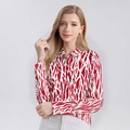 Damen Seidenhemd mit rot-weißem abstrakten Tigermuster und langen Ärmeln - XL / Muster Nr. 617