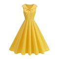 Retro 50s style yellow sleeveless dress featuring a large collar with bow and flare skirt - S / Yellow