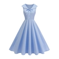 Light blue sleeveless A-line party dress with sailor collar and lace trim details - S / Light Blue