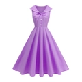 Retro purple sleeveless A-line party dress with Peter Pan collar and bow detail - S / Purple