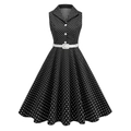 Retro zwarte mouwloze polka dot jurk in Hepburn-stijl met witte riem in de taille - S / Zwart