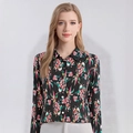 Women's silk long-sleeved shirt featuring colorful floral patterns on a black base - XL / Pattern No. 667